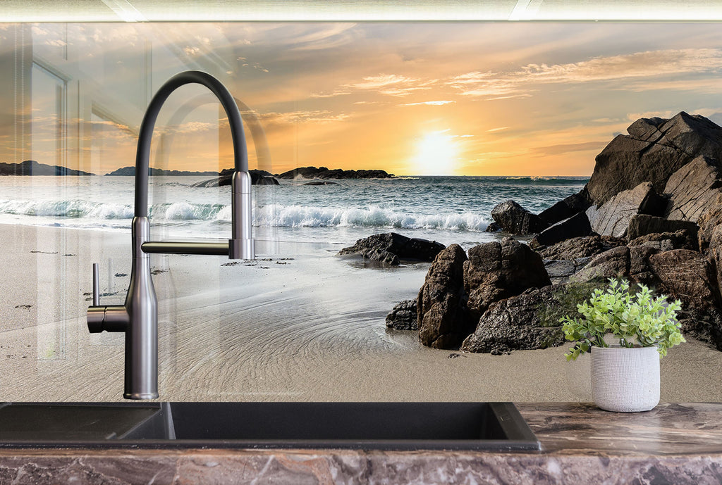 Serene Coastal Sunset – Glass Kitchen Backsplash-BacksplashArtworks
