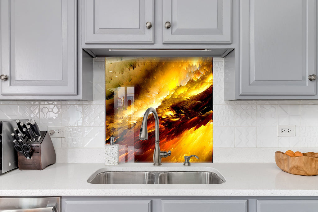 Golden Swirl Abstract - Glass Kitchen Backsplash-BacksplashArtworks