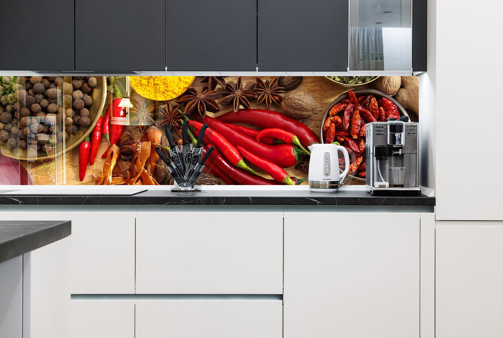 Spicy Fusion - Glass Kitchen Backsplash-BacksplashArtworks