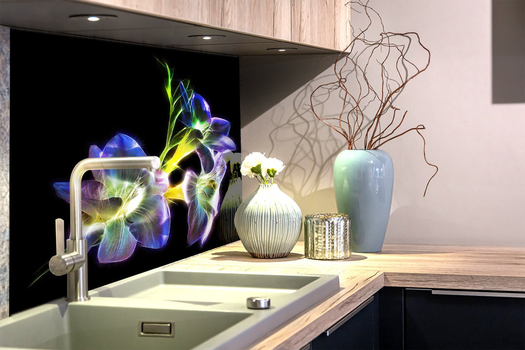 Botanical Floral Tempered Glass Backsplash-BacksplashArtworks