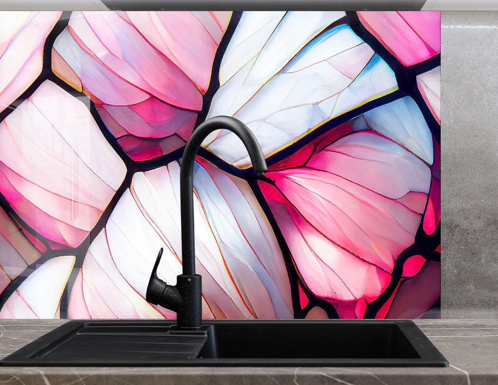 Pink Petal Stained - Glass Kitchen Backsplash-BacksplashArtworks