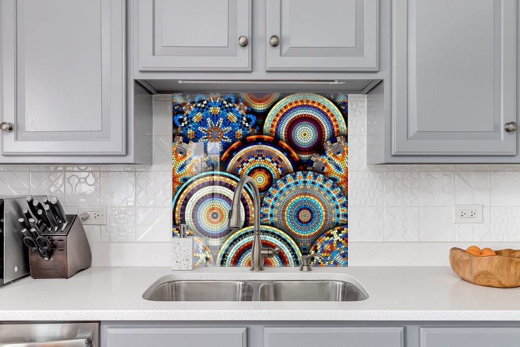 Mosaic Mandala Stained - Glass Kitchen Backsplash-BacksplashArtworks
