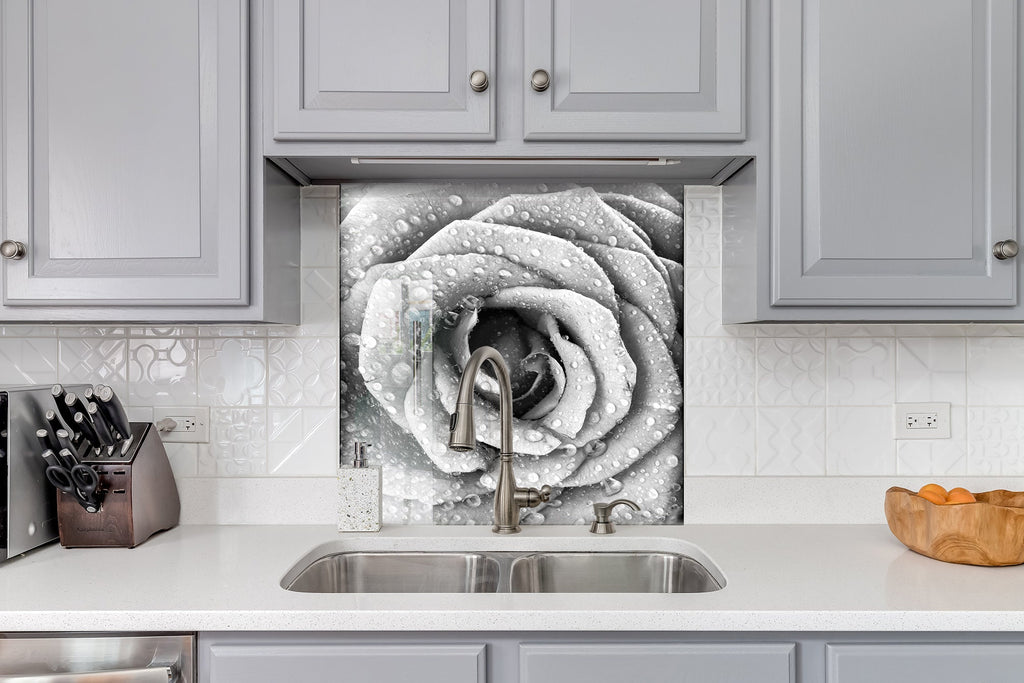 White Rose Tempered Glass Backsplash-BacksplashArtworks