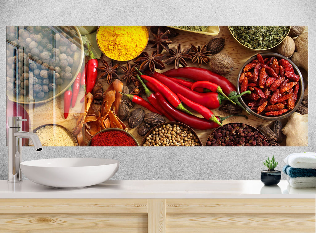 Spicy Fusion - Glass Kitchen Backsplash-BacksplashArtworks