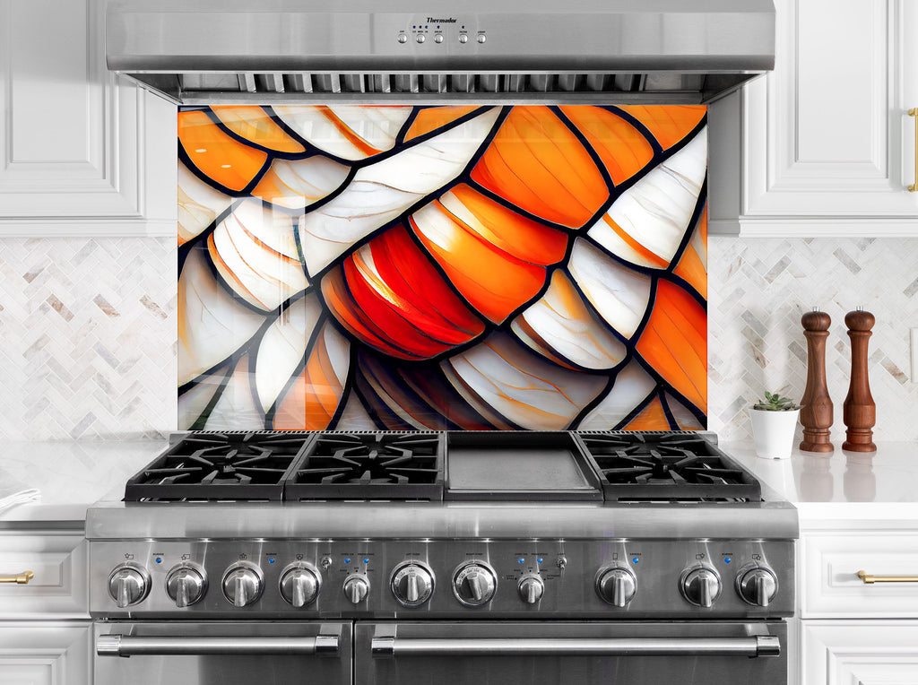 Fiery Elegance Stained - Glass Kitchen Backsplash-BacksplashArtworks