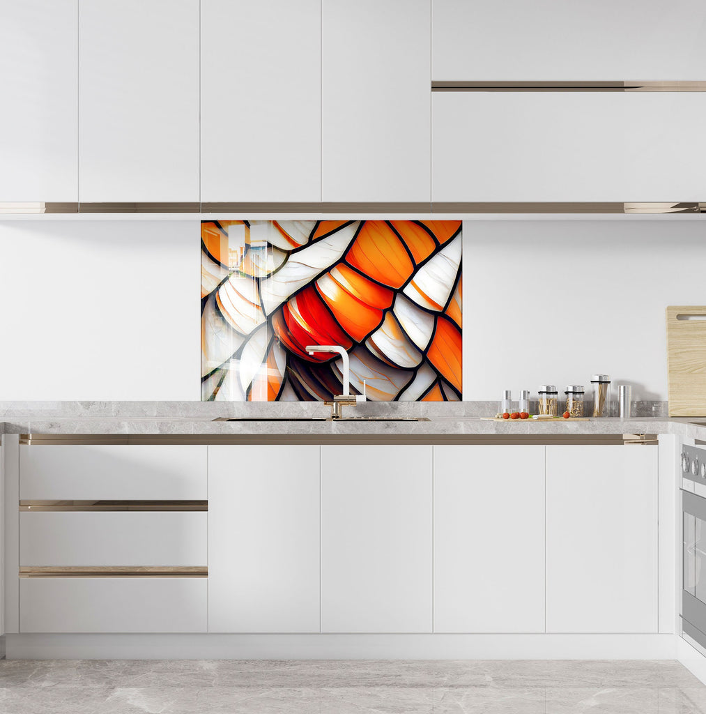 Fiery Elegance Stained - Glass Kitchen Backsplash-BacksplashArtworks