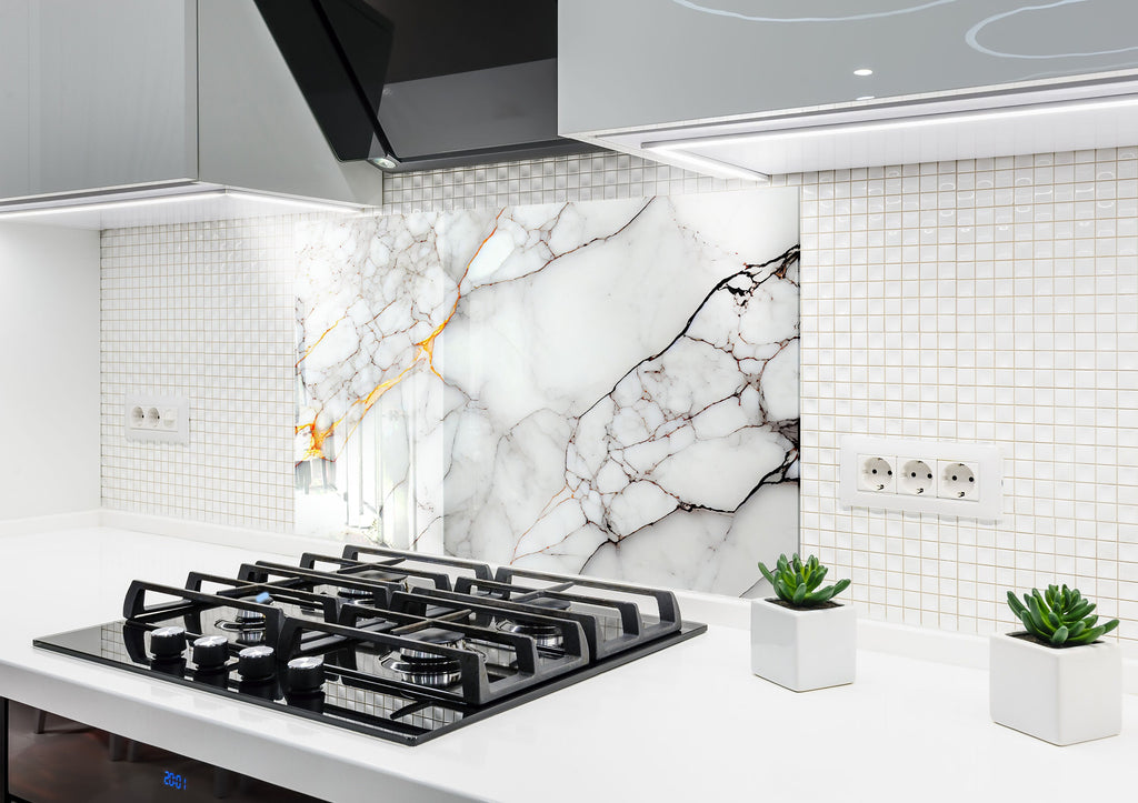 Marble Elegance - Glass Kitchen Backsplash-BacksplashArtworks