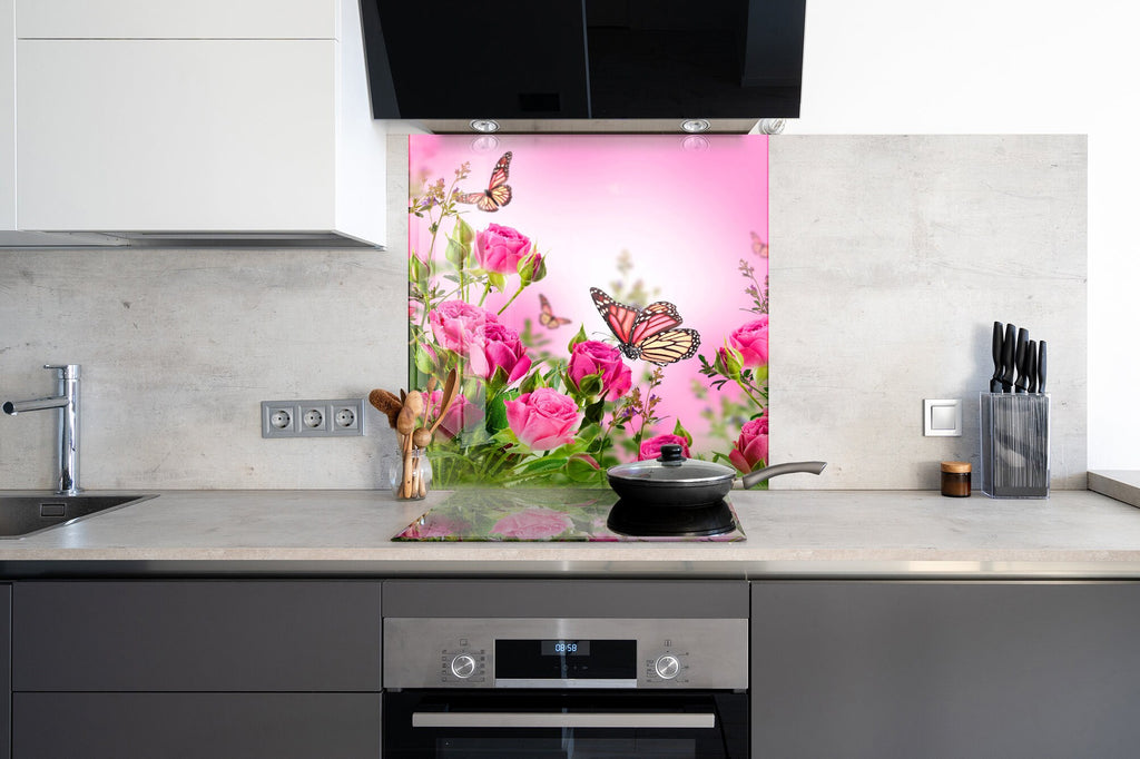 Pink Orchid Tempered Glass Backsplash-BacksplashArtworks