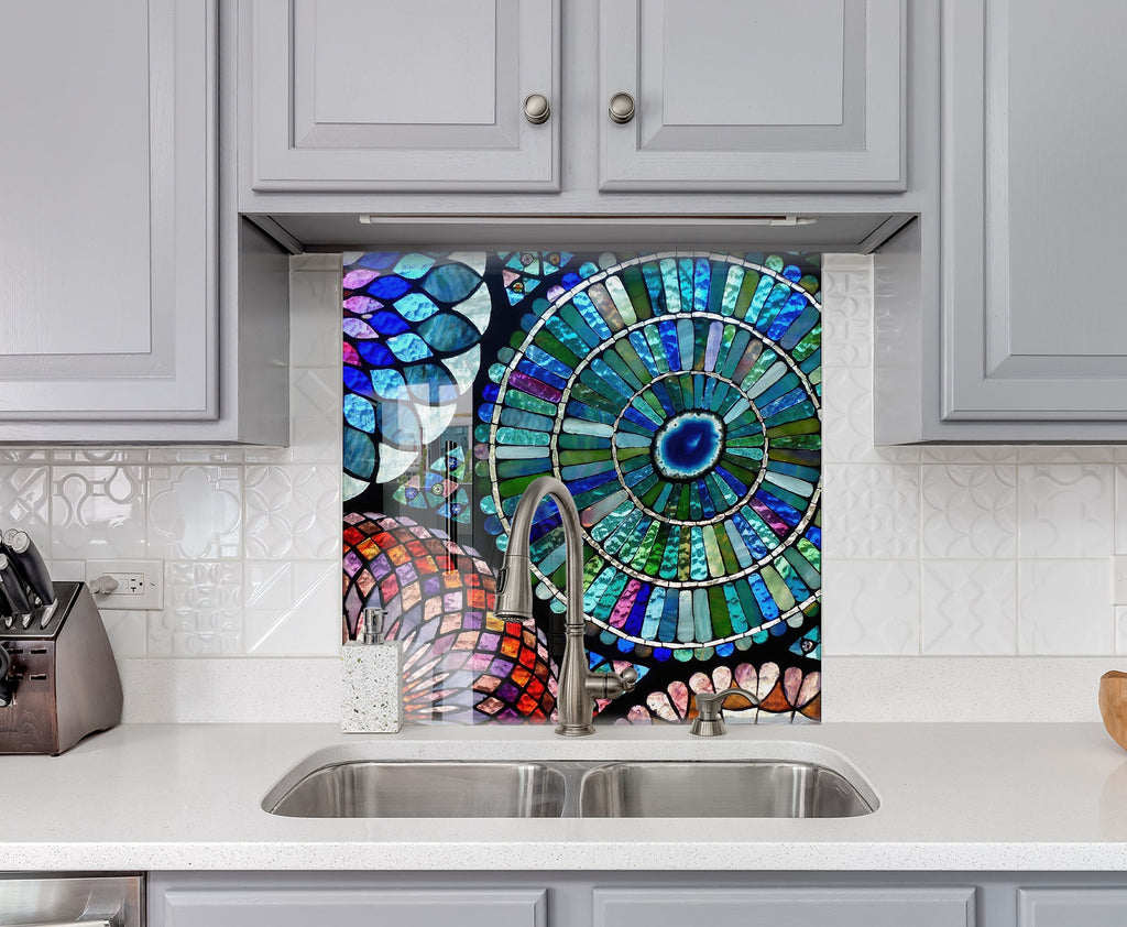 Vibrant Mosaic Glass Kitchen Backsplash – Bold Circular Design-BacksplashArtworks