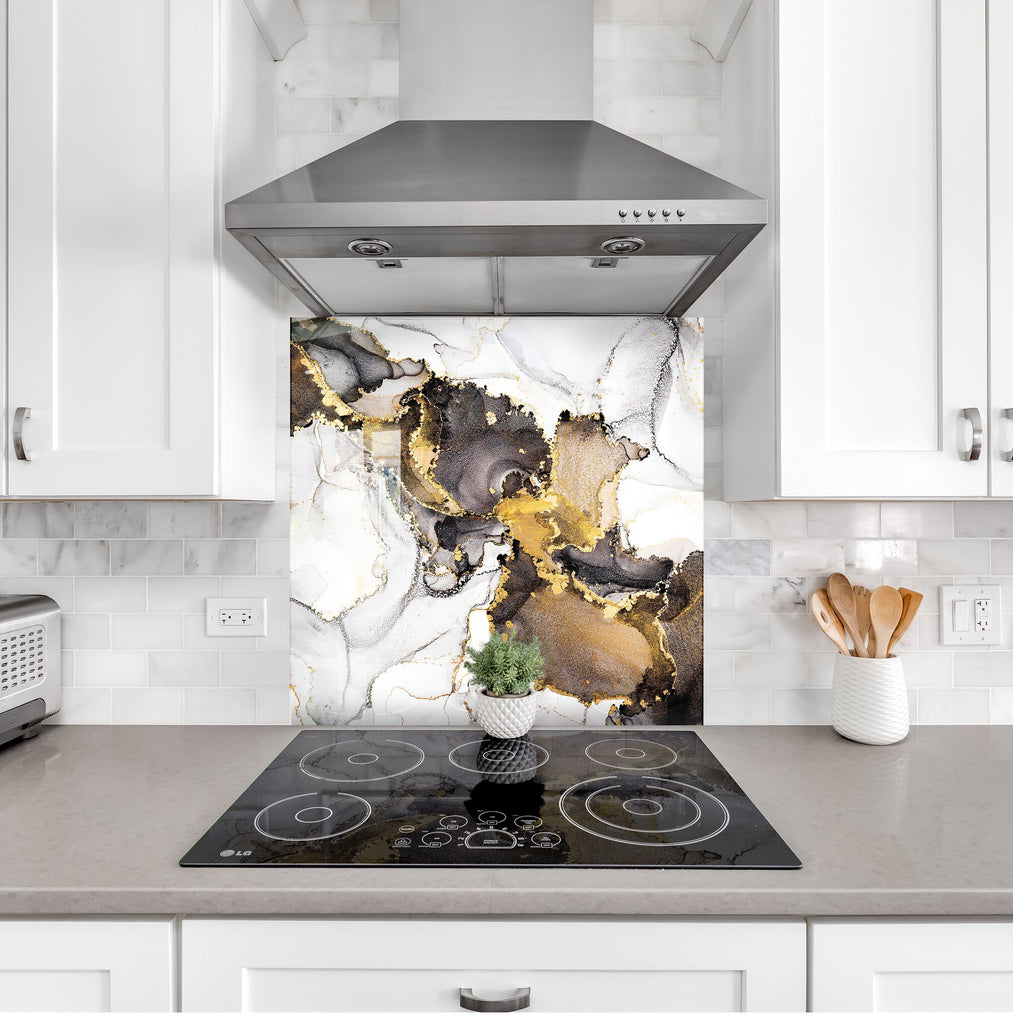 Golden Smoke Marble - Glass Kitchen Backsplash-BacksplashArtworks