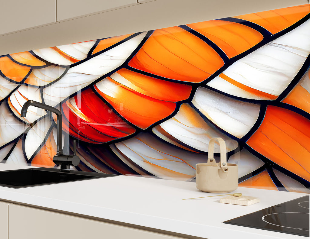Fiery Elegance Stained - Glass Kitchen Backsplash-BacksplashArtworks