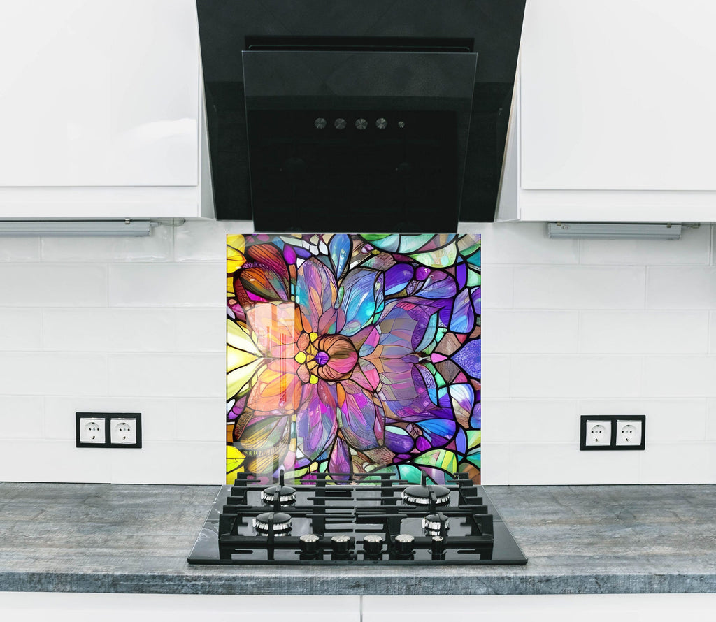 Multicolor Botanical Design - Glass Kitchen Backsplash-BacksplashArtworks
