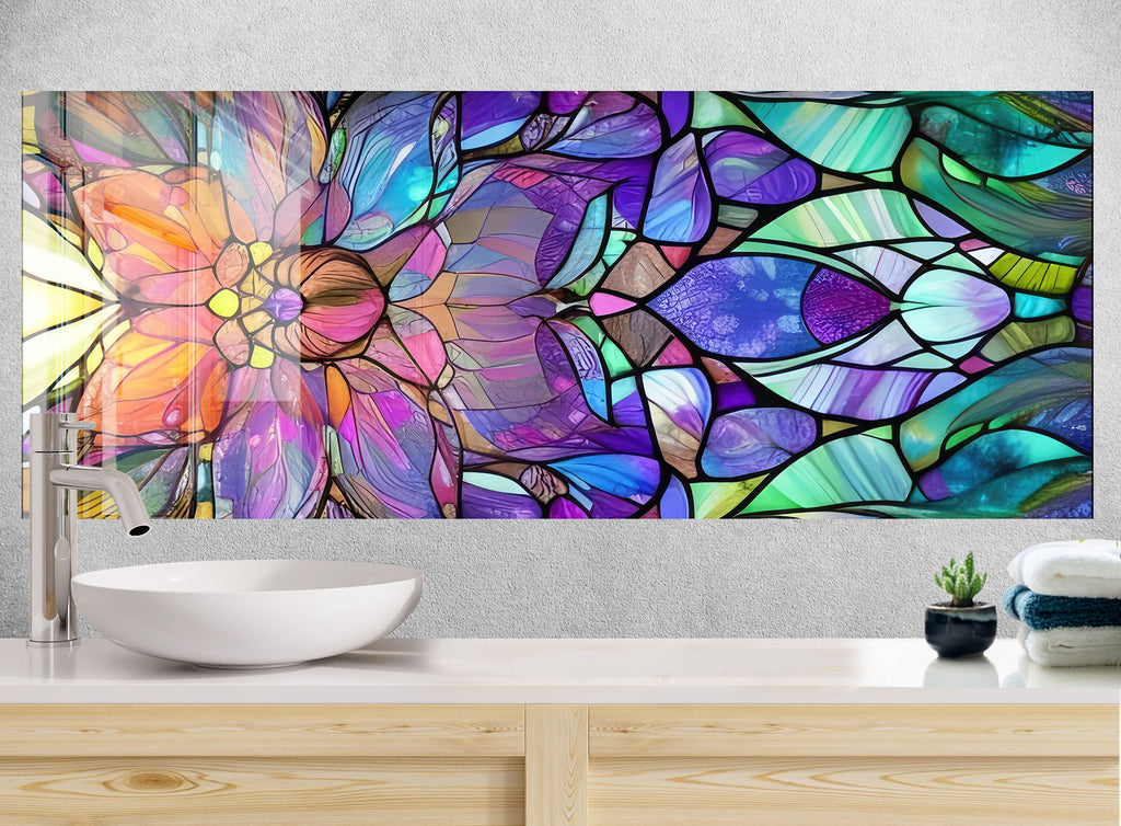 Multicolor Botanical Design - Glass Kitchen Backsplash-BacksplashArtworks