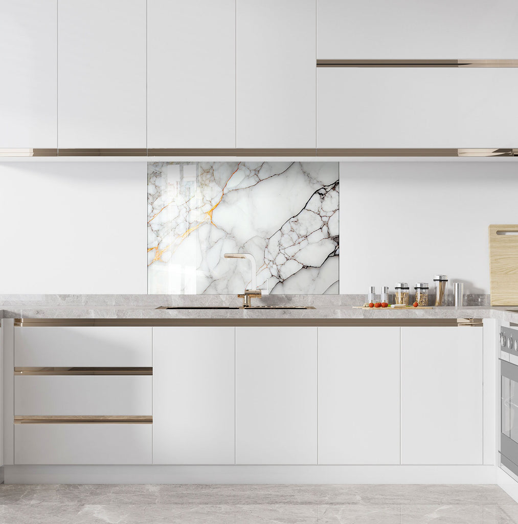 Marble Elegance - Glass Kitchen Backsplash-BacksplashArtworks