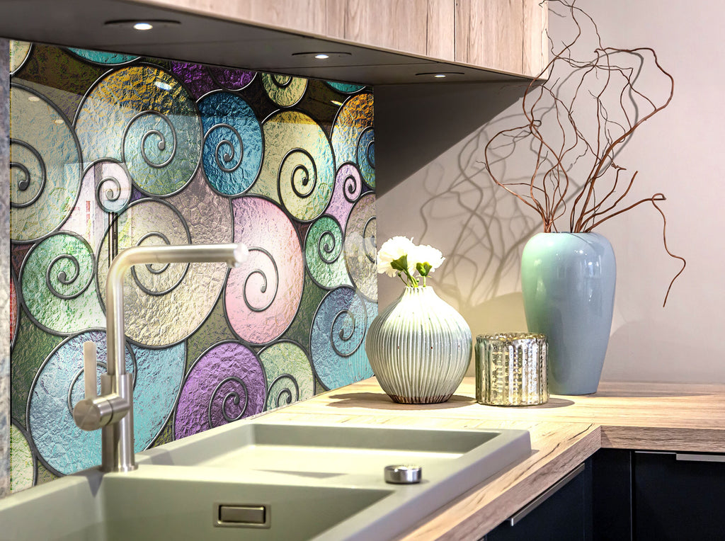 Swirl Stained - Glass Kitchen Backsplash-BacksplashArtworks