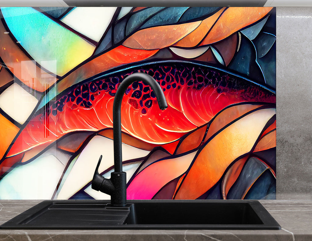 Fiery Red Abstract Stained - Glass Kitchen Backsplash-BacksplashArtworks