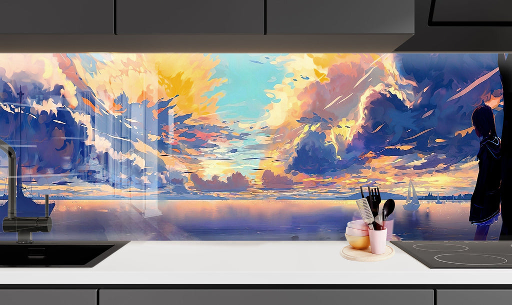 Dreamy Sunset Art – Glass Kitchen Backsplash-BacksplashArtworks