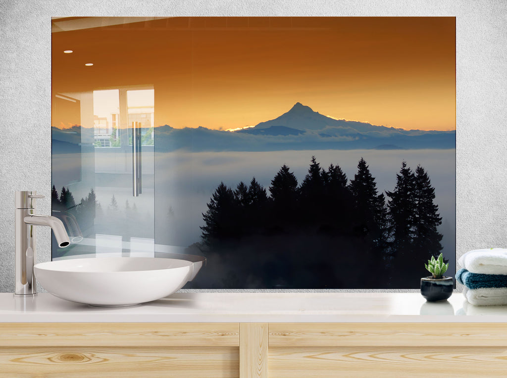 Mountain Sunset Mist - Glass Kitchen Backsplash-BacksplashArtworks