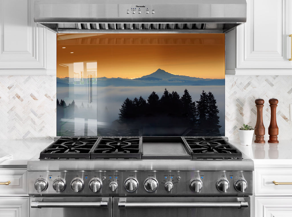 Mountain Sunset Mist - Glass Kitchen Backsplash-BacksplashArtworks