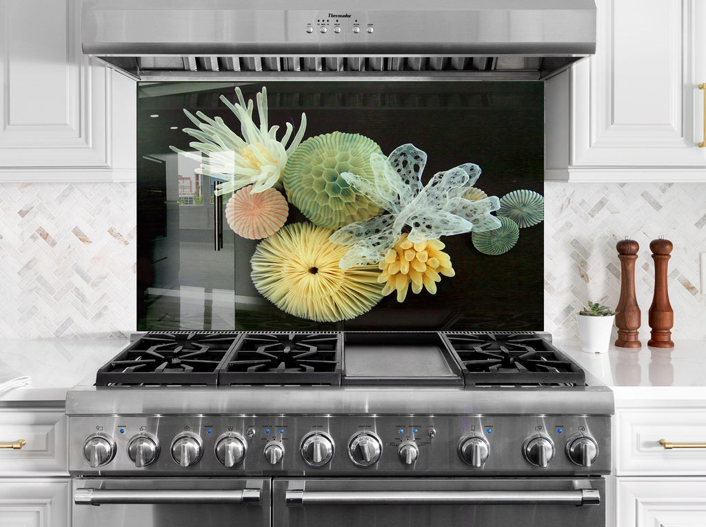 Botanical Floral Tempered Glass Backsplash-BacksplashArtworks