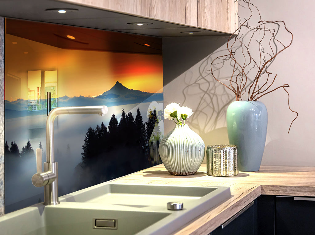 Mountain Sunset Mist - Glass Kitchen Backsplash-BacksplashArtworks