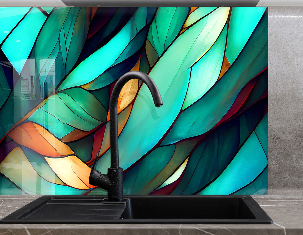 Emerald Forest Stained Wall Art - Glass Kitchen Backsplash-BacksplashArtworks