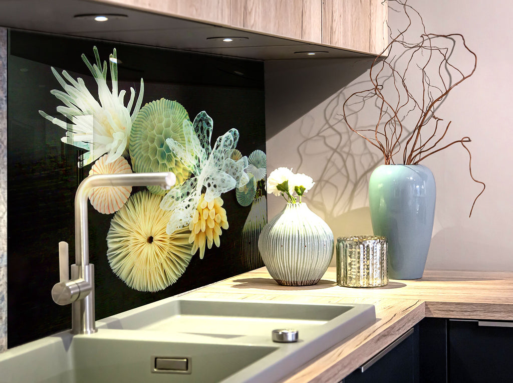 Botanical Floral Tempered Glass Backsplash-BacksplashArtworks