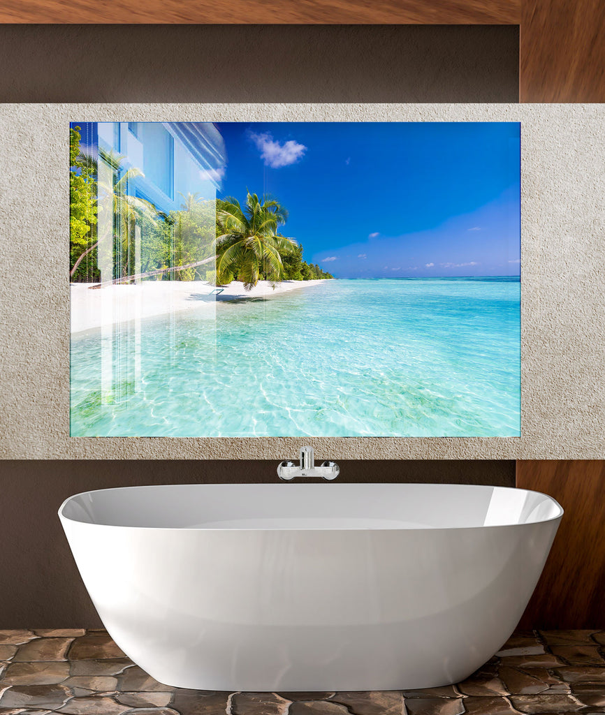 Tropical White Sand Beach Wall Art – Glass Backsplash-BacksplashArtworks