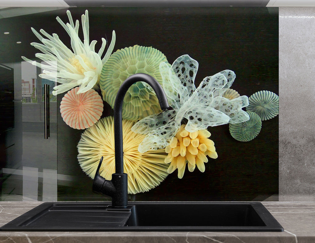 Botanical Floral Tempered Glass Backsplash-BacksplashArtworks