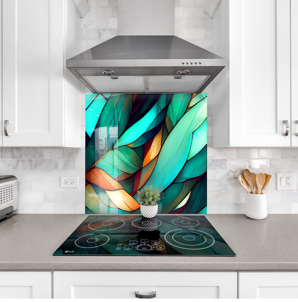 Emerald Forest Stained Wall Art - Glass Kitchen Backsplash-BacksplashArtworks