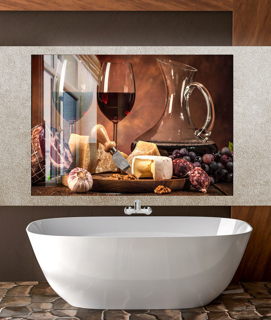 Rustic Wine & Cheese Glass Backsplash – Gourmet Charcuterie Elegance-BacksplashArtworks