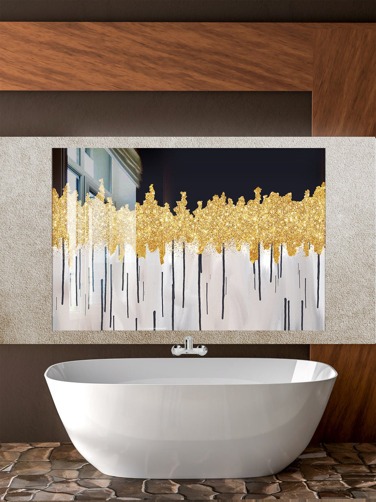 Gold Drip Design - Glass Kitchen Backsplash-BacksplashArtworks