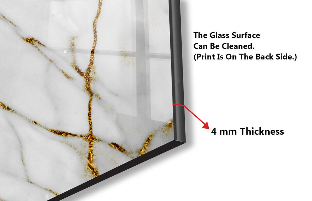White & Gold Marble Vein - Glass Kitchen Backsplash-BacksplashArtworks