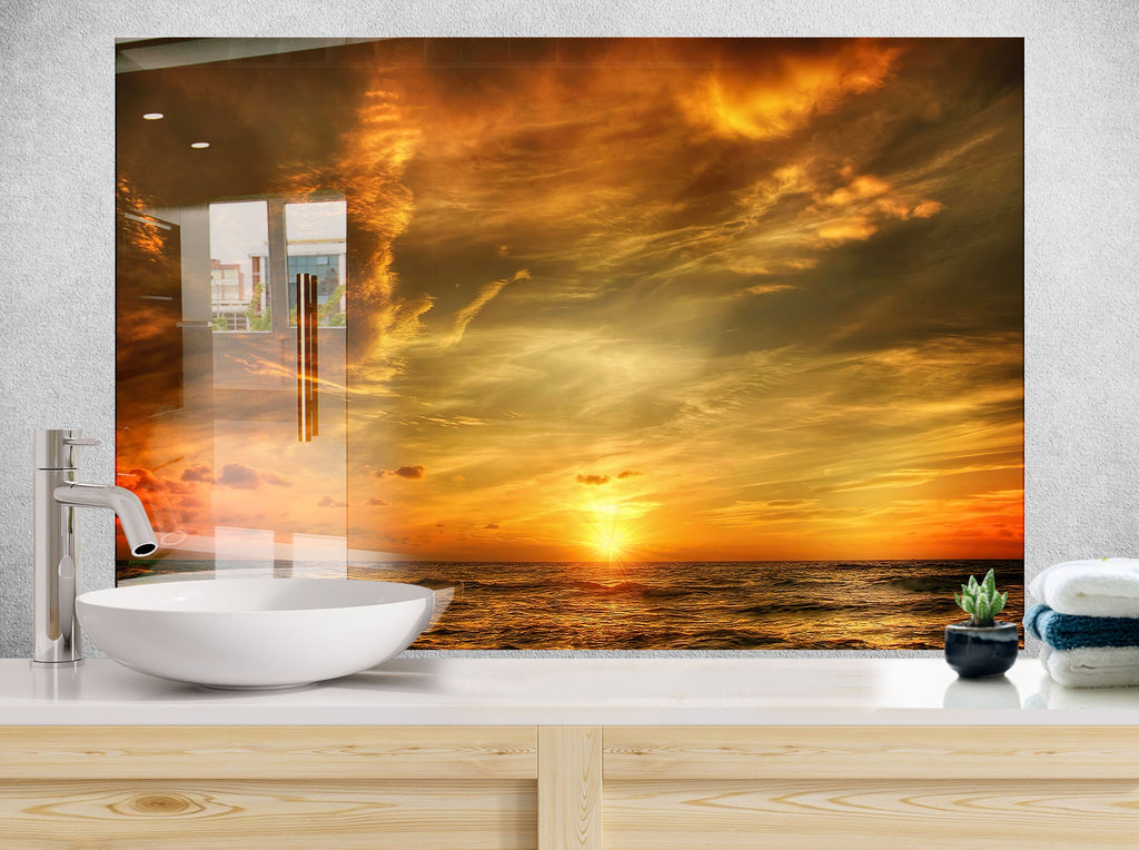 Golden Sunset Over Ocean – Tempered Glass Kitchen Backsplash-BacksplashArtworks