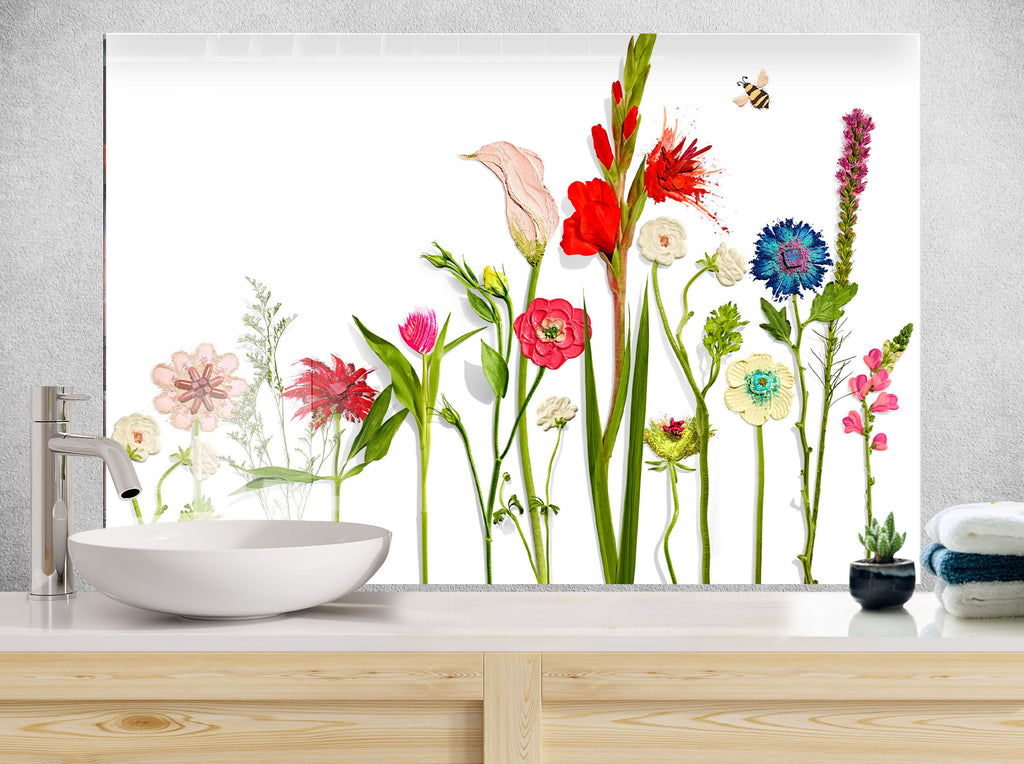 Botanical Floral Tempered Glass Backsplash-BacksplashArtworks
