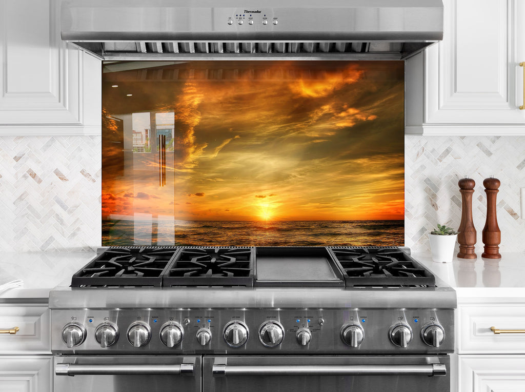 Golden Sunset Over Ocean – Tempered Glass Kitchen Backsplash-BacksplashArtworks