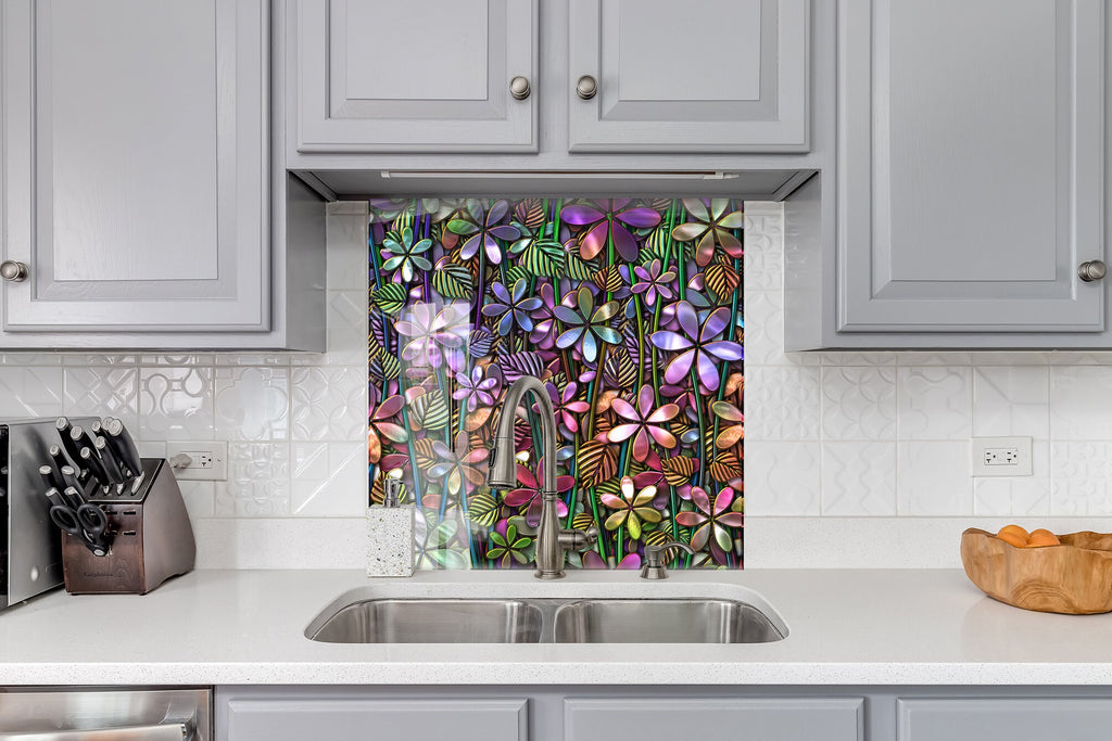Floral Tempered Glass Backsplash-BacksplashArtworks