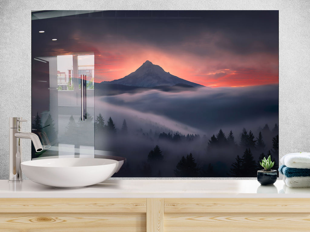 Misty Mountain Sunset – Glass Kitchen Backsplash-BacksplashArtworks
