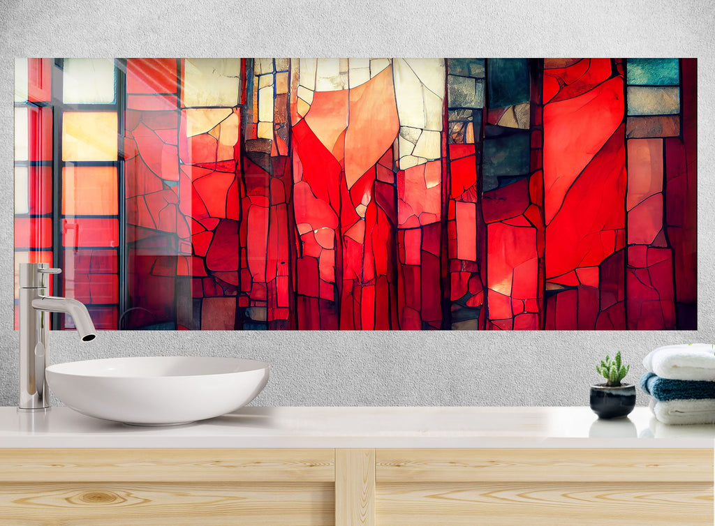 Crimson Cathedral Stained - Glass Kitchen Backsplash-BacksplashArtworks