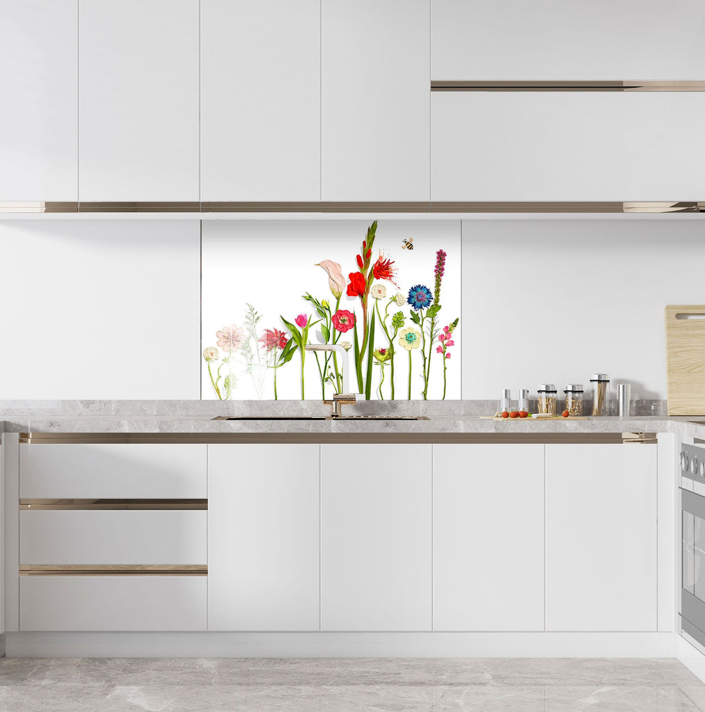Botanical Floral Tempered Glass Backsplash-BacksplashArtworks
