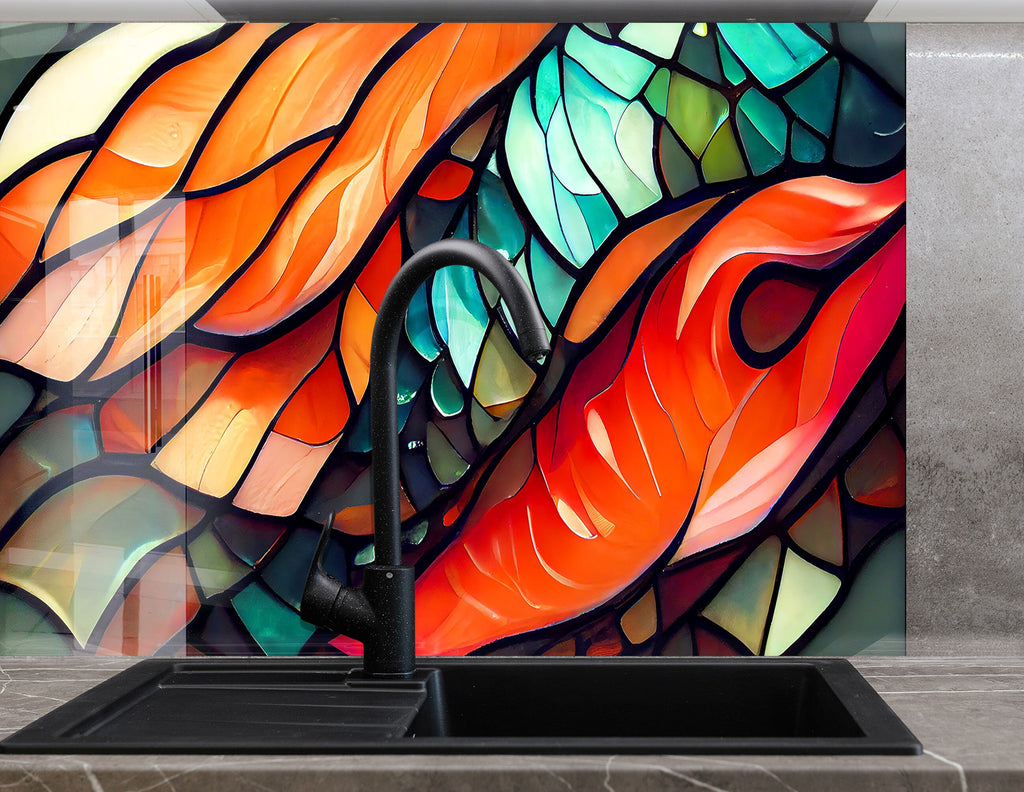 Koi Fish Stained - Glass Kitchen Backsplash-BacksplashArtworks