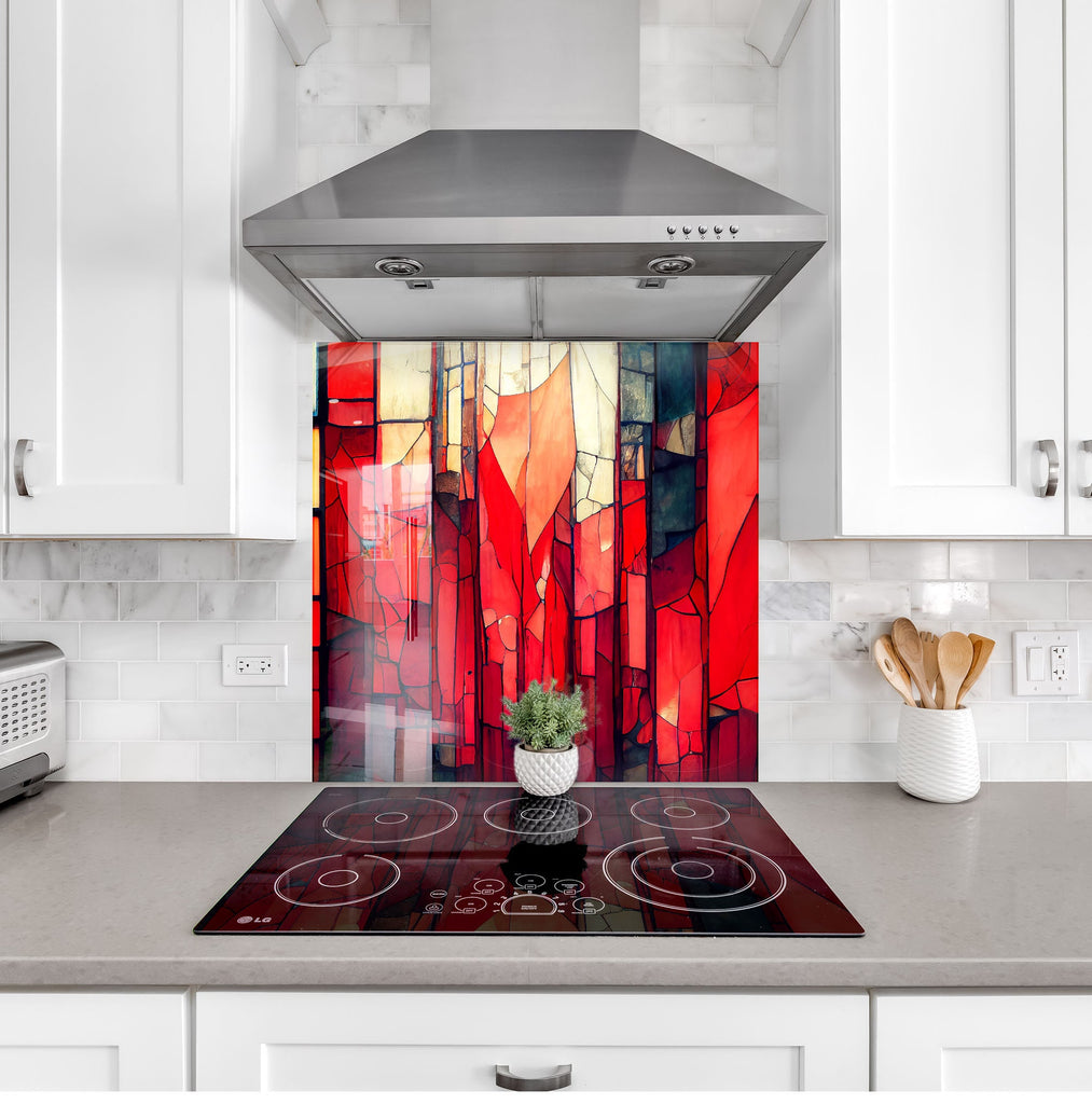 Crimson Cathedral Stained - Glass Kitchen Backsplash-BacksplashArtworks