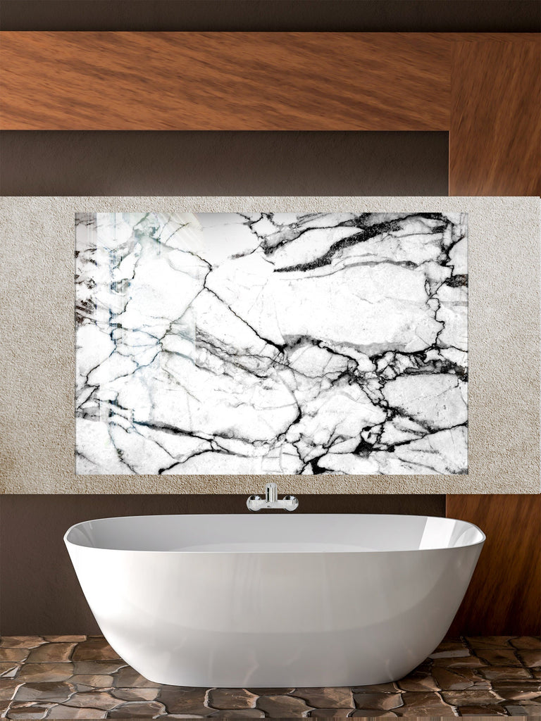 Black & White Marble - Glass Kitchen Backsplash-BacksplashArtworks