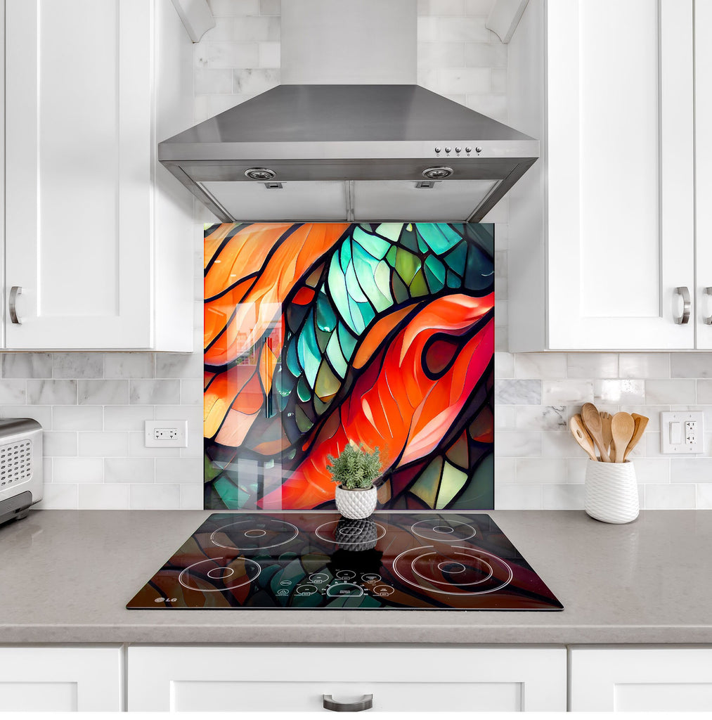 Koi Fish Stained - Glass Kitchen Backsplash-BacksplashArtworks