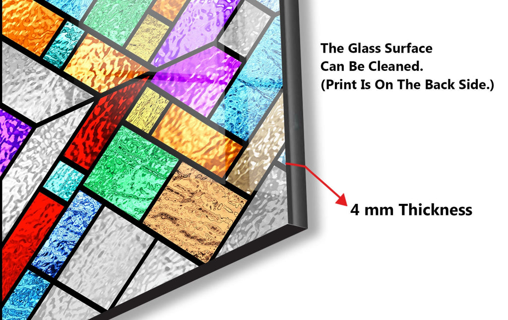 Colorful Geometric Stained - Tempered Glass Kitchen Backsplash-BacksplashArtworks