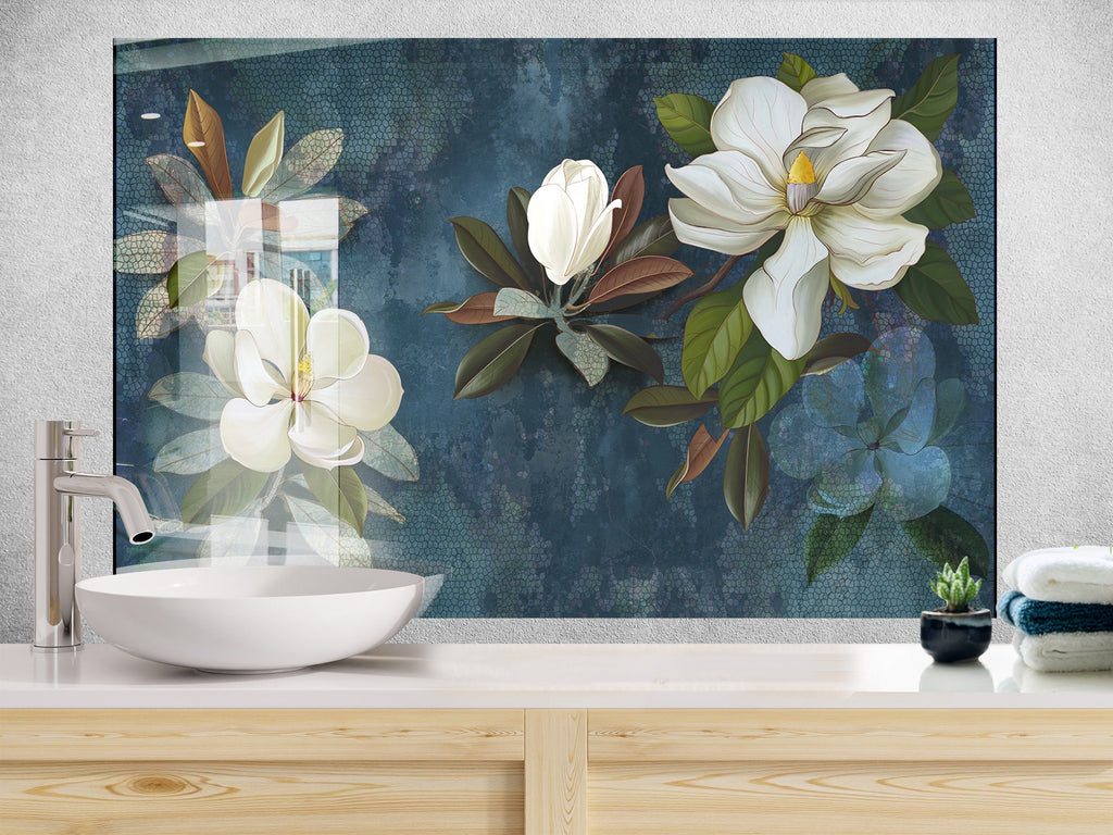 Botanical Floral Tempered Glass Backsplash-BacksplashArtworks
