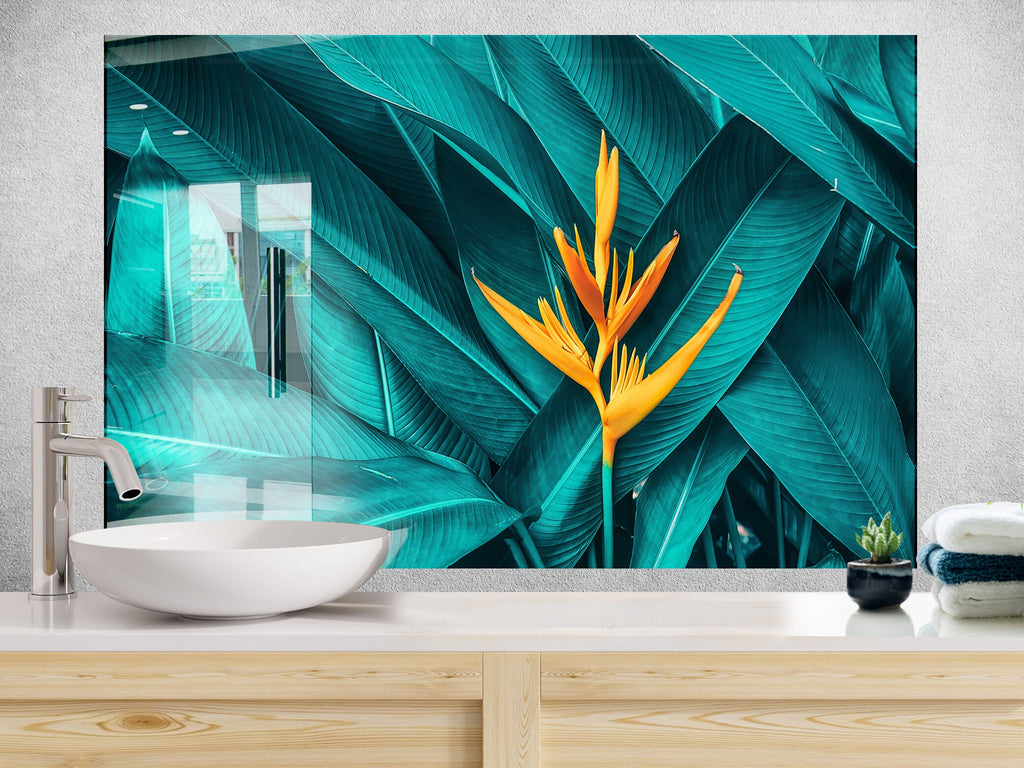 Botanical Floral Tempered Glass Backsplash-BacksplashArtworks