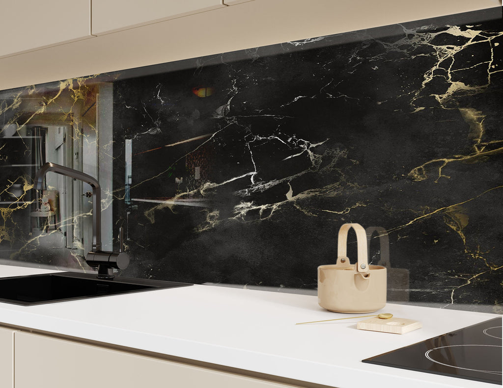 Midnight Marble - Glass Bathroom Backsplash-BacksplashArtworks