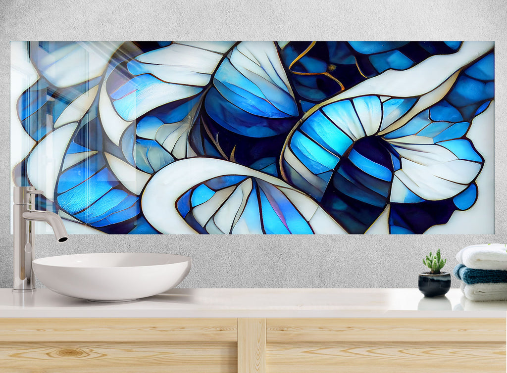 Elegant Ocean Wave Design - Glass Kitchen Backsplash-BacksplashArtworks