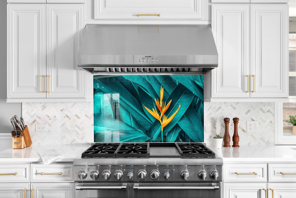 Botanical Floral Tempered Glass Backsplash-BacksplashArtworks